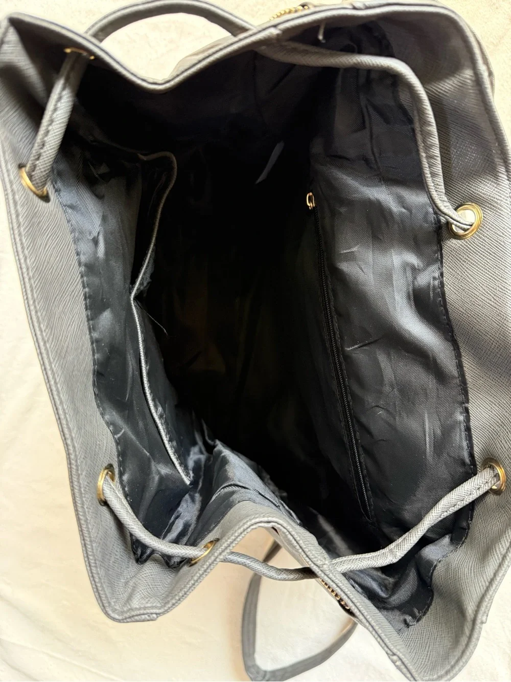 Women’s Gray Backpack Purse with Gold Accent